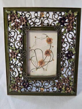 Romantic Floral Embellished Jeweled Metal Picture Frame